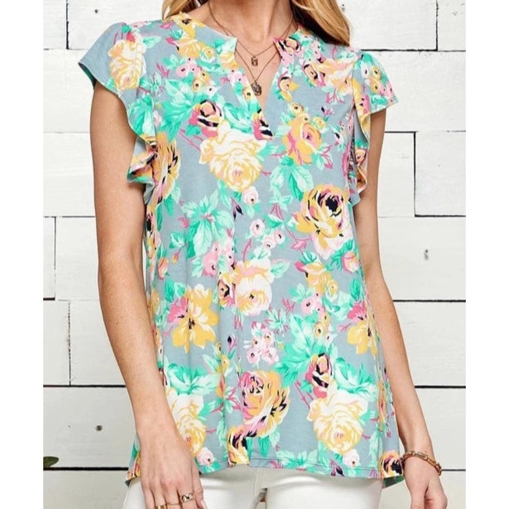 SPLA boutique brand light grey floral Henley top